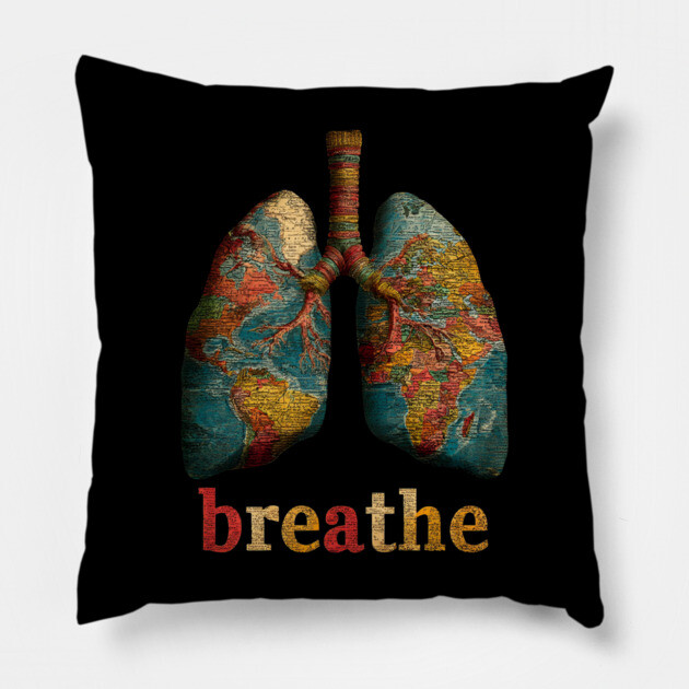 Breathe Map Lung Tee for Wellness, Meditation & Travel Lovers Pillow by TuncGK