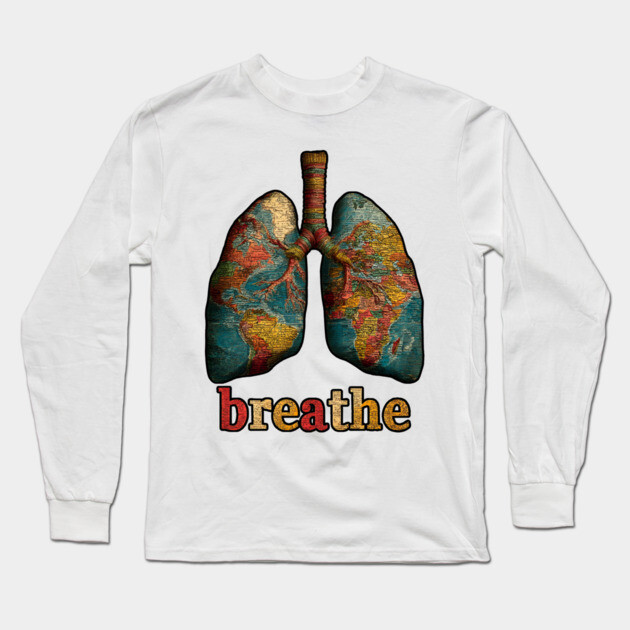 Breathe Map Lung Tee for Wellness, Meditation & Travel Lovers Long Sleeve T-Shirt by TuncGK
