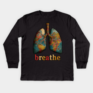 Breathe Map Lung Tee for Wellness, Meditation & Travel Lovers Kids Long Sleeve T-Shirt