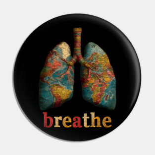 Breathe Map Lung Tee for Wellness, Meditation & Travel Lovers Pin