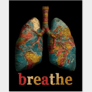 Breathe Map Lung Tee for Wellness, Meditation & Travel Lovers Posters and Art