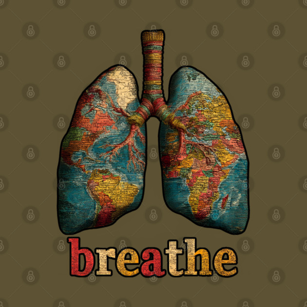 Breathe Map Lung Tee for Wellness, Meditation & Travel Lovers by TuncGK