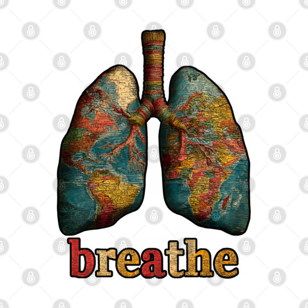 Breathe Map Lung Tee for Wellness, Meditation & Travel Lovers by TuncGK