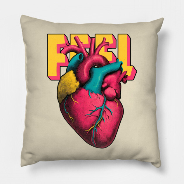 Feel Pop Art Anatomical Heart Tee for Emotional Creatives Pillow by TuncGK