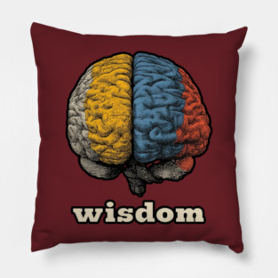 Wisdom Retro Brain Tee for Nerds, Psych Buffs & Thinkers Pillow