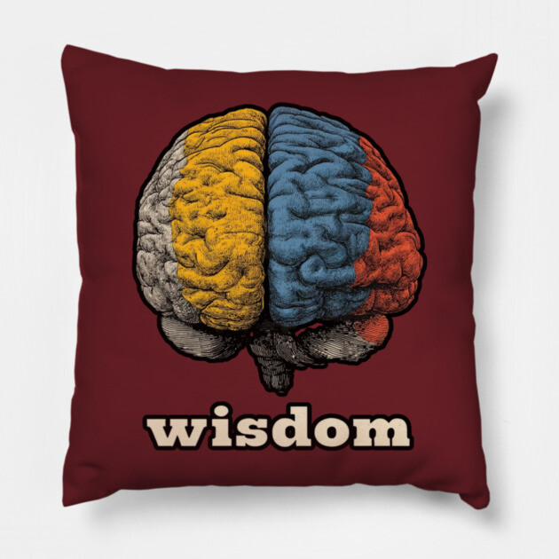 Wisdom Retro Brain Tee for Nerds, Psych Buffs & Thinkers Pillow by TuncGK