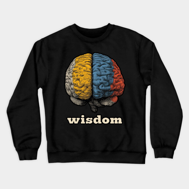Wisdom Retro Brain Tee for Nerds, Psych Buffs & Thinkers Crewneck Sweatshirt by TuncGK