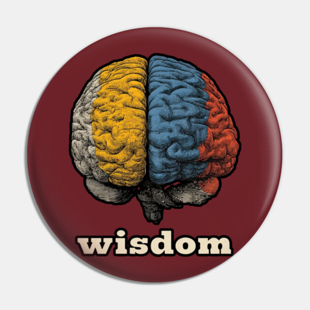 Wisdom Retro Brain Tee for Nerds, Psych Buffs & Thinkers Pin by TuncGK