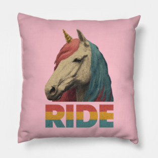 Ride Retro Unicorn Tee for Daydreamers & Free Spirits Pillow