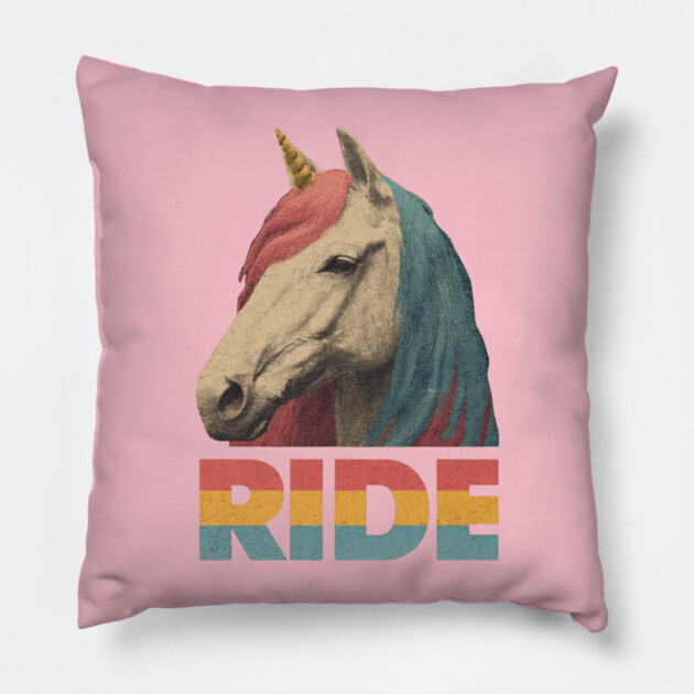 Ride Retro Unicorn Tee for Daydreamers & Free Spirits Pillow by TuncGK