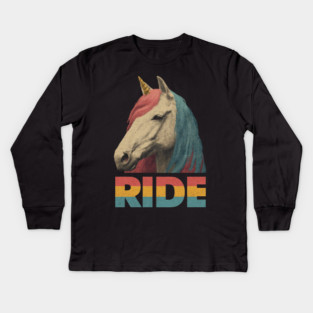 Ride Retro Unicorn Tee for Daydreamers & Free Spirits Kids Long Sleeve T-Shirt