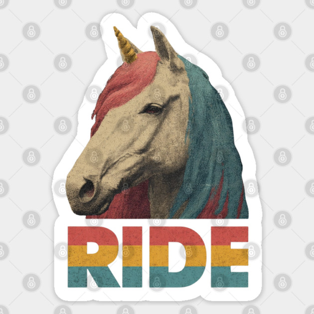 Ride Retro Unicorn Tee for Daydreamers & Free Spirits Sticker by TuncGK