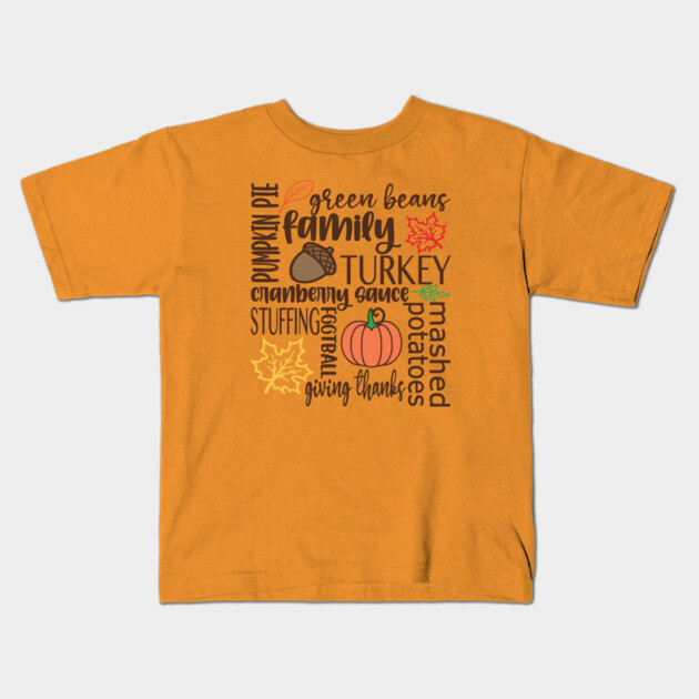 Thanksgiving Dinner Word Salad Kids T-Shirt by casualteesinc