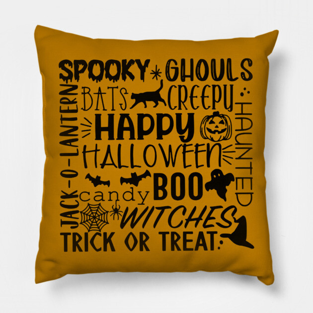 Sppoky Halloween Words Pillow by casualteesinc