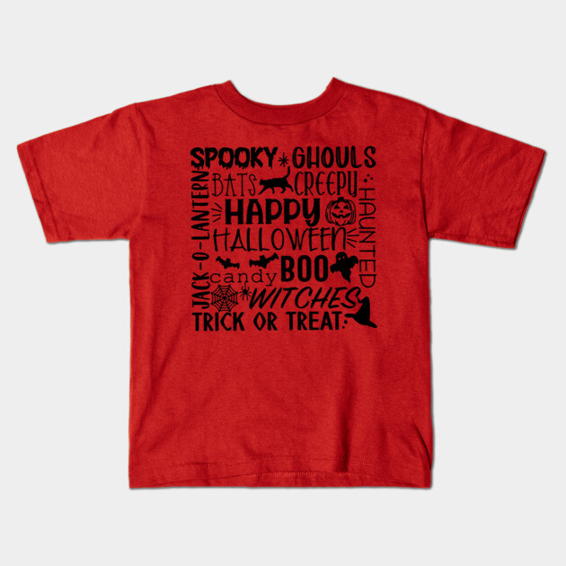 Sppoky Halloween Words Kids T-Shirt by casualteesinc