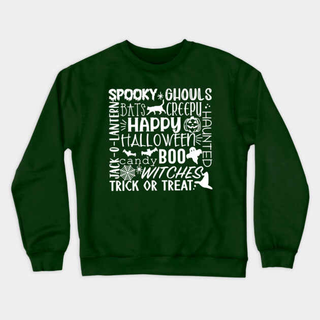 Spooky Halloween Words White Crewneck Sweatshirt by casualteesinc