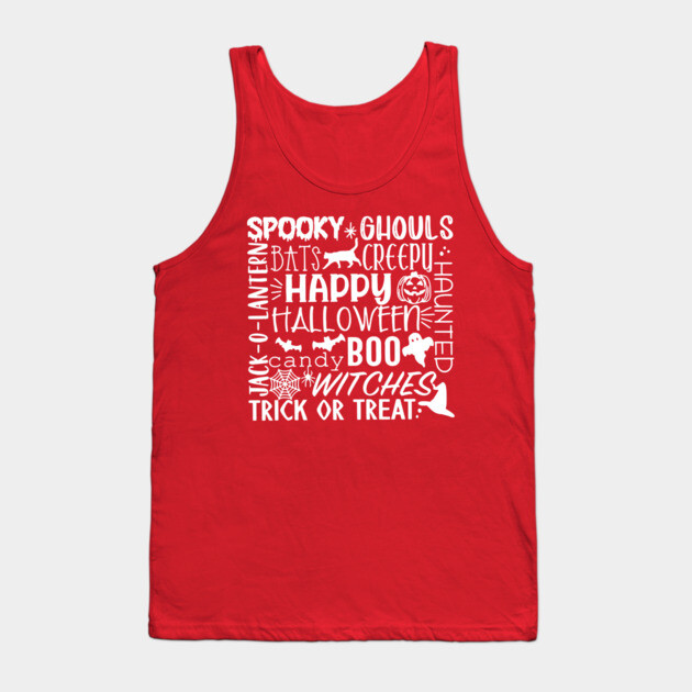 Spooky Halloween Words White Tank Top by casualteesinc