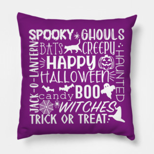 Spooky Halloween Words White Pillow