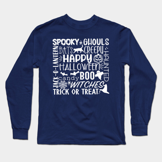 Spooky Halloween Words White Long Sleeve T-Shirt by casualteesinc