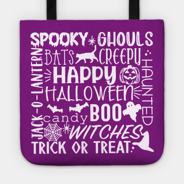 Spooky Halloween Words White Tote by casualteesinc