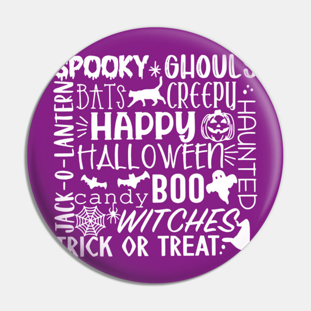 Spooky Halloween Words White Pin by casualteesinc