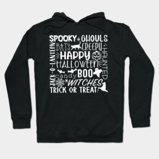 Spooky Halloween Words White Hoodie