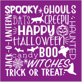 Spooky Halloween Words White Posters and Art
