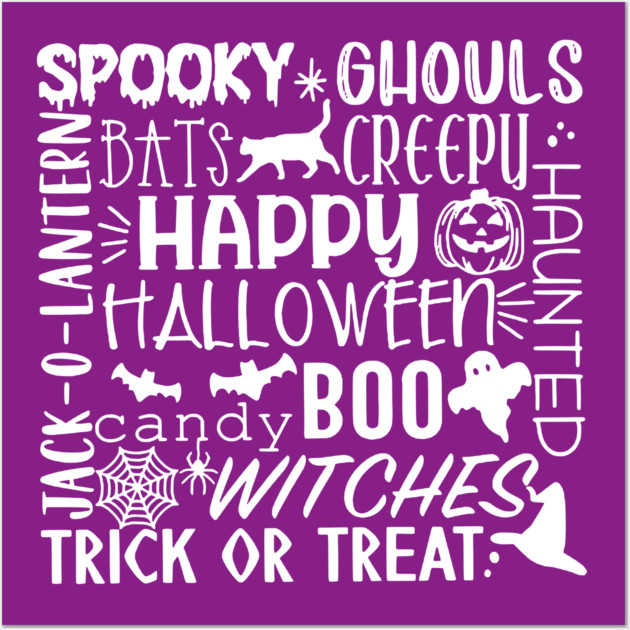 Spooky Halloween Words White Wall Art by casualteesinc