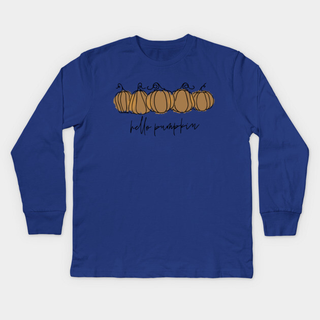 Hello Pumpkin Kids Long Sleeve T-Shirt by casualteesinc