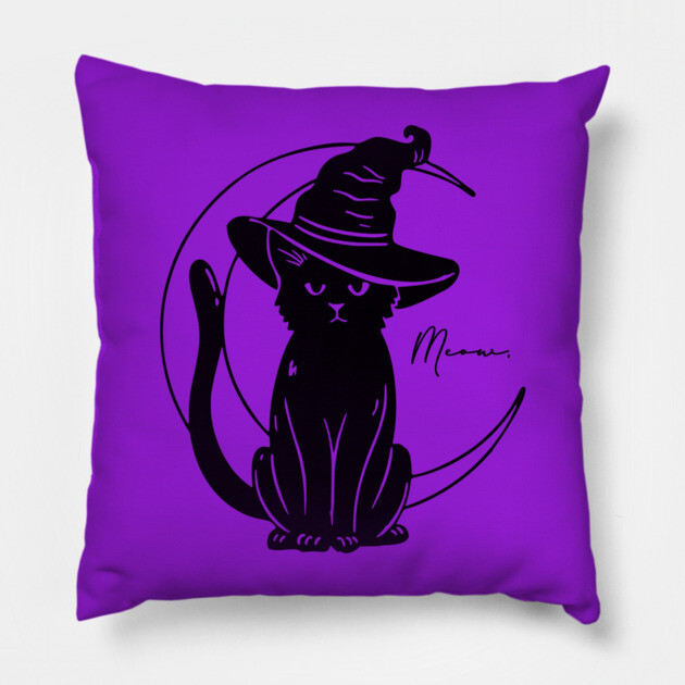 Meow on the Moon Pillow by casualteesinc