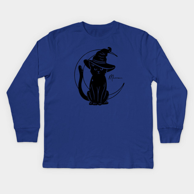 Meow on the Moon Kids Long Sleeve T-Shirt by casualteesinc