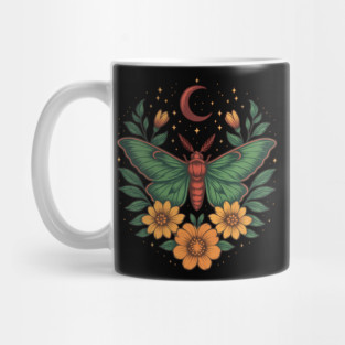 Goblincore Moth With Moon Phases and Cottagecore Floral Design Mug