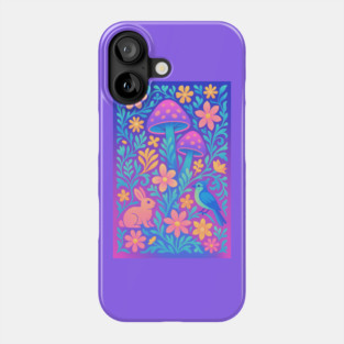 Chillwave Cottagecore Floral Wonderland with Bunny and Bird Phone Case