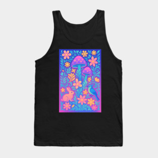 Chillwave Cottagecore Floral Wonderland with Bunny and Bird Tank Top
