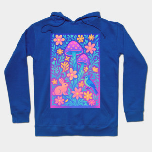 Chillwave Cottagecore Floral Wonderland with Bunny and Bird Hoodie