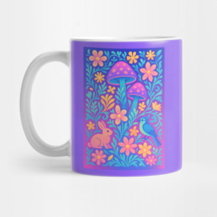 Chillwave Cottagecore Floral Wonderland with Bunny and Bird Mug