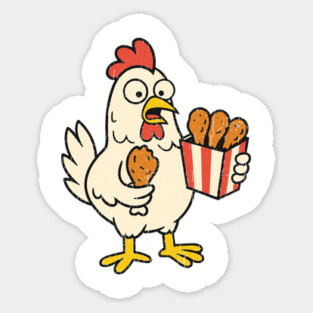 Chicken Munching on Fried Chicken Bucket Fast Food Parody Sticker