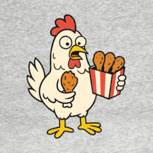 Chicken Munching on Fried Chicken Bucket Fast Food Parody T-Shirt