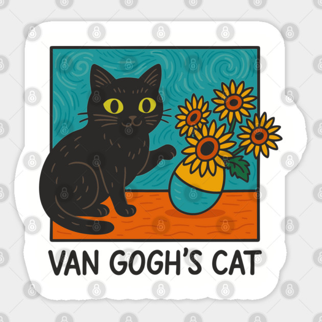 Van Gogh's Cat Sunflowers Painting Parody Artsy Humor Sticker by Anticorporati