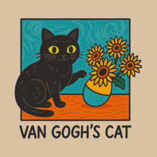 Van Gogh's Cat Sunflowers Painting Parody Artsy Humor T-Shirt