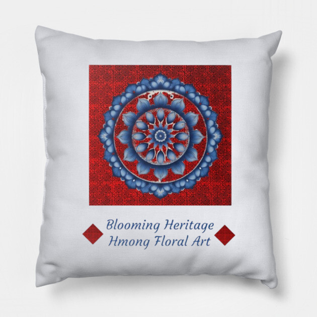 Blooming Heritage: Hmong Floral Art Pillow by Pimcolle