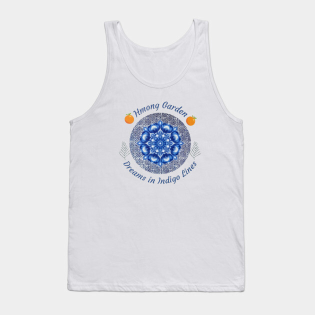Hmong Garden Dreams in Indigo Lines Tank Top by Pimcolle