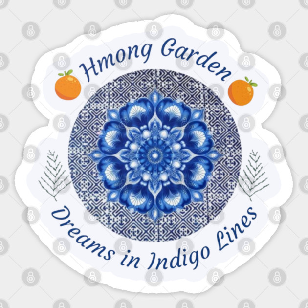 Hmong Garden Dreams in Indigo Lines Sticker by Pimcolle