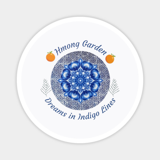 Hmong Garden Dreams in Indigo Lines Magnet by Pimcolle