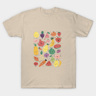 Happy Fruits and Vegetables Pattern T-Shirt