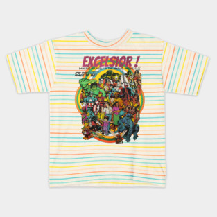 Multiple Superheroes in a 70's Vintage Retro Design Kids T-Shirt