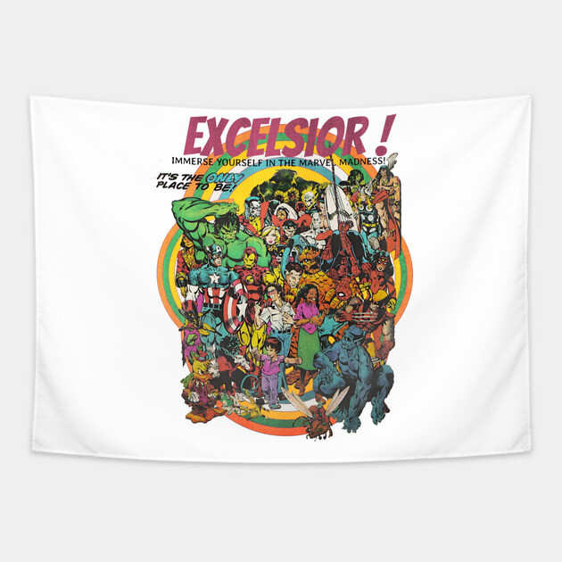 Multiple Superheroes in a 70's Vintage Retro Design Tapestry by Joaddo