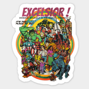 Multiple Superheroes in a 70's Vintage Retro Design Sticker