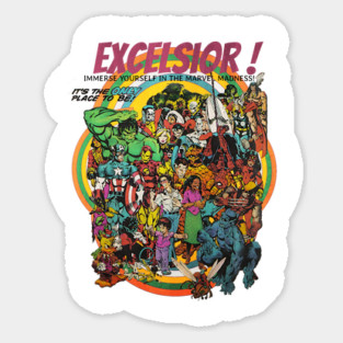 Multiple Superheroes in a 70's Vintage Retro Design Magnet