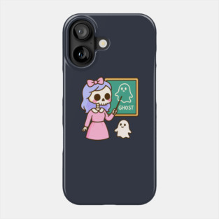 Pastel Skeleton Teacher Teaching Ghosts – Cute Kawaii Halloween Art Phone Case